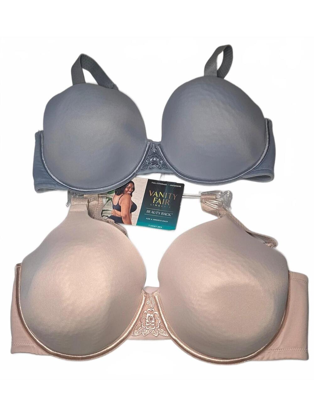Vanity Fair 2-Pack Padded Underwire T-Shirt Bras 38DD Champagne & Powdered Blue